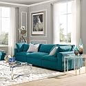 ES ESPINHO Stella Solid Sal Wood Fabric Upholstered 3-Person Sofa Set For Living Room, Teal Color