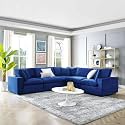 ES ESPINHO Stella Solid Sal Wood Velvet Upholstered 4 Seater Symmetrical Orientation Modular, Sectional, Corner L Shape Sofa Set for Living Room, Royal Blue Color