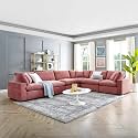ES ESPINHO Stella Solid Sal Wood Velvet Upholstered 5 Seater Right Hand Side Facing Modular, Sectional, Corner L Shape Sofa Set for Living Room, Dusty Rose Color