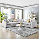 ES ESPINHO Stella Solid Sal Wood Velvet Upholstered 4-Person Sofa Symmetrical Orientation Modular, Sectional, Corner L Shape Sofa Set For Living Room, Light Grey Color