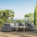 ES ESPINHO Stella Solid Sal Wood Fabric Upholstered 4 Seater Symmetrical Orientation Modular, Sectional, Corner L Shape Sofa Set for Living Room, Grey Color