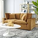 ES ESPINHO Stella Solid Sal Wood Velvet Upholstered 2 Seater Sofa Set for Living Room, Mustard Color