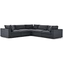 ES ESPINHO Stella Solid Sal Wood Fabric Upholstered 4 Seater Symmetrical Orientation Modular, Sectional, Corner L Shape Sofa Set for Living Room, Dark Grey Color