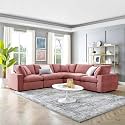ES ESPINHO Stella Solid Sal Wood Velvet Upholstered 4-Person Sofa Symmetrical Orientation Modular, Sectional, Corner L Shape Sofa Set For Living Room, Dusty Rose Color