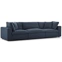 ES ESPINHO Stella Solid Sal Wood Fabric Upholstered 3 Seater Sofa Set for Living Room, Dark Blue Color
