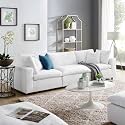 ES ESPINHO Stella Solid Sal Wood Velvet Upholstered 3 Seater Sofa Set for Living Room, Salt White Color