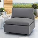 ES ESPINHO Stella Solid Sal Wood Fabric Upholstered 1 Seater (Without Handle) Sofa Set for Living Room, Grey Color