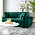 ES ESPINHO Stella Solid Sal Wood Velvet Upholstered 2 Seater Sofa Set for Living Room, Green Color