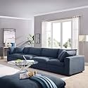 ES ESPINHO Stella Solid Sal Wood Fabric Upholstered 4 Seater Sofa Set for Living Room, Dark Blue Color