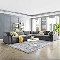 ES ESPINHO Stella Solid Sal Wood Velvet Upholstered 5 Seater Right Hand Side Facing Modular, Sectional, Corner L Shape Sofa Set for Living Room, Graphite Grey Color