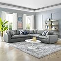 ES ESPINHO Stella Solid Sal Wood Leatherette Upholstered 4 Seater Symmetrical Orientation Modular, Sectional, Corner L Shape Sofa Set for Living Room, Charcoal Grey Color