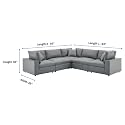 ES ESPINHO Stella Solid Sal Wood Fabric Upholstered 4 Seater Symmetrical Orientation Modular, Sectional, Corner L Shape Sofa Set for Living Room, Granite Grey Color