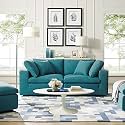 ES ESPINHO Stella Solid Sal Wood Fabric Upholstered 2 Seater Sofa Set for Living Room, Teal Color
