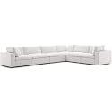 ES ESPINHO Stella Solid Sal Wood Fabric Upholstered 5 Seater Right Hand Side Facing Modular, Sectional, Corner L Shape Sofa Set for Living Room, Beige Color
