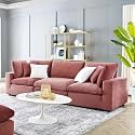 ES ESPINHO Stella Solid Sal Wood Velvet Upholstered 3 Seater Sofa Set for Living Room, Dusty Rose Color