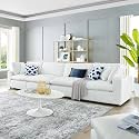 ES ESPINHO Stella Solid Sal Wood Fabric Upholstered 4 Seater Sofa Set for Living Room, White Color