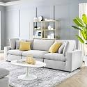 ES ESPINHO Stella Solid Sal Wood Velvet Upholstered 3 Seater Sofa Set for Living Room, Light Grey Color