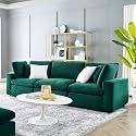 ES ESPINHO Stella Solid Sal Wood Velvet Upholstered 3 Seater Sofa Set for Living Room, Green Color