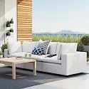 ES ESPINHO Stella Solid Sal Wood Fabric Upholstered 3 Seater Sofa Set for Living Room, Milky White Color
