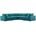 ES ESPINHO Stella Solid Sal Wood Fabric Upholstered 4 Seater Symmetrical Orientation Modular, Sectional, Corner L Shape Sofa Set for Living Room, Turquoise Blue Color