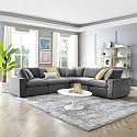 ES ESPINHO Stella Solid Sal Wood Velvet Upholstered 4 Seater Symmetrical Orientation Modular, Sectional, Corner L Shape Sofa Set for Living Room, Graphite Grey Color