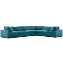ES ESPINHO Stella Solid Sal Wood Fabric Upholstered 5 Seater Right Hand Side Facing Modular, Sectional, Corner L Shape Sofa Set for Living Room, Teal Color