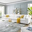 ES ESPINHO Stella Solid Sal Wood Velvet Upholstered 4 Seater Sofa Set for Living Room, Off White Color
