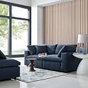 ES ESPINHO Stella Solid Sal Wood Fabric Upholstered 2 Seater Sofa Set for Living Room, Dark Blue Color