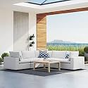 ES ESPINHO Stella Solid Sal Wood Fabric Upholstered 4 Seater Symmetrical Orientation Modular, Sectional, Corner L Shape Sofa Set for Living Room, Salt White Color