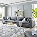 ES ESPINHO Stella Solid Sal Wood Leatherette Upholstered 4 Seater Sofa Set for Living Room, Charcoal Grey Color