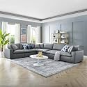 ES ESPINHO Stella Solid Sal Wood Leatherette Upholstered 5 Seater Left Hand Side Facing Modular, Sectional, Corner L Shape Sofa Set for Living Room, Charcoal Grey Color