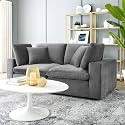 ES ESPINHO Stella Solid Sal Wood Velvet Upholstered 2 Seater Sofa Set for Living Room, Graphite Grey Color