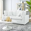 ES ESPINHO Stella Solid Sal Wood Fabric Upholstered 2 Seater Sofa Set for Living Room, White Color