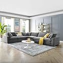 ES ESPINHO Stella Solid Sal Wood Velvet Upholstered 5 Seater Left Hand Side Facing Modular, Sectional, Corner L Shape Sofa Set for Living Room, Graphite Grey Color