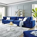 ES ESPINHO Stella Solid Sal Wood Velvet Upholstered 4 Seater Sofa Set for Living Room, Royal Blue Color