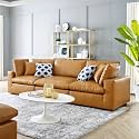 ES ESPINHO Stella Solid Sal Wood Leatherette Upholstered 3 Seater Sofa Set for Living Room, Tan Color