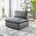 ES ESPINHO Stella Solid Sal Wood Leatherette Upholstered 1 Seater (Without Handle) Sofa Set for Living Room, Charcoal Grey Color