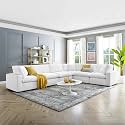 ES ESPINHO Stella Solid Sal Wood Velvet Upholstered 5 Seater Right Hand Side Facing Modular, Sectional, Corner L Shape Sofa Set for Living Room, Off White Color
