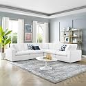 ES ESPINHO Stella Solid Sal Wood Fabric Upholstered 4 Seater Symmetrical Orientation Modular, Sectional, Corner L Shape Sofa Set for Living Room, Milky White Color