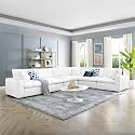 ES ESPINHO Stella Solid Sal Wood Fabric Upholstered 5 Seater Right Hand Side Facing Modular, Sectional, Corner L Shape Sofa Set for Living Room, White Color