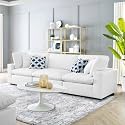 ES ESPINHO Stella Solid Sal Wood Fabric Upholstered 3 Seater Sofa Set for Living Room, White Color