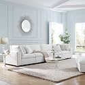 ES ESPINHO Stella Solid Sal Wood Velvet Upholstered 4 Seater Sofa Set for Living Room, Salt White Color
