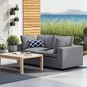 ES ESPINHO Stella Solid Sal Wood Fabric Upholstered 2 Seater Sofa Set for Living Room, Grey Color