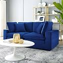 ES ESPINHO Stella Solid Sal Wood Velvet Upholstered 2 Seater Sofa Set for Living Room, Royal Blue Color