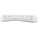 ES ESPINHO Stella Solid Sal Wood Velvet Upholstered 5 Seater Left Hand Side Facing Modular, Sectional, Corner L Shape Sofa Set for Living Room, Salt White Color