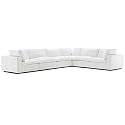 ES ESPINHO Stella Solid Sal Wood Velvet Upholstered 5 Seater Right Hand Side Facing Modular, Sectional, Corner L Shape Sofa Set for Living Room, Salt White Color