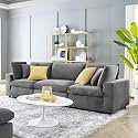 ES ESPINHO Stella Solid Sal Wood Velvet Upholstered 3 Seater Sofa Set for Living Room, Graphite Grey Color