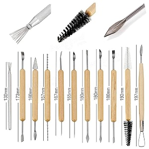 11 pcs ceramic wooden handle professional tools kit for clay pottery sculpting scraping cutting fine detailing smoothening shaping and trimming