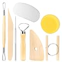 8 pc Wooden Pottery Sculpting Clay Cleaning Tool Set, Includes Clay Cutting, Modeling, Trimming Tools, for Beginner Level Pottery and Smoothing, Cleaning, Carving, Shaping and Sculpting