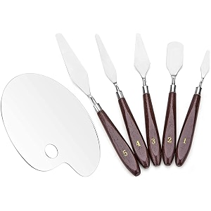 acrylic amp oil palette combo set includes 1 pc clear acrylic paint palette 25 x 15 cms amp 5 pcs painting palette knives